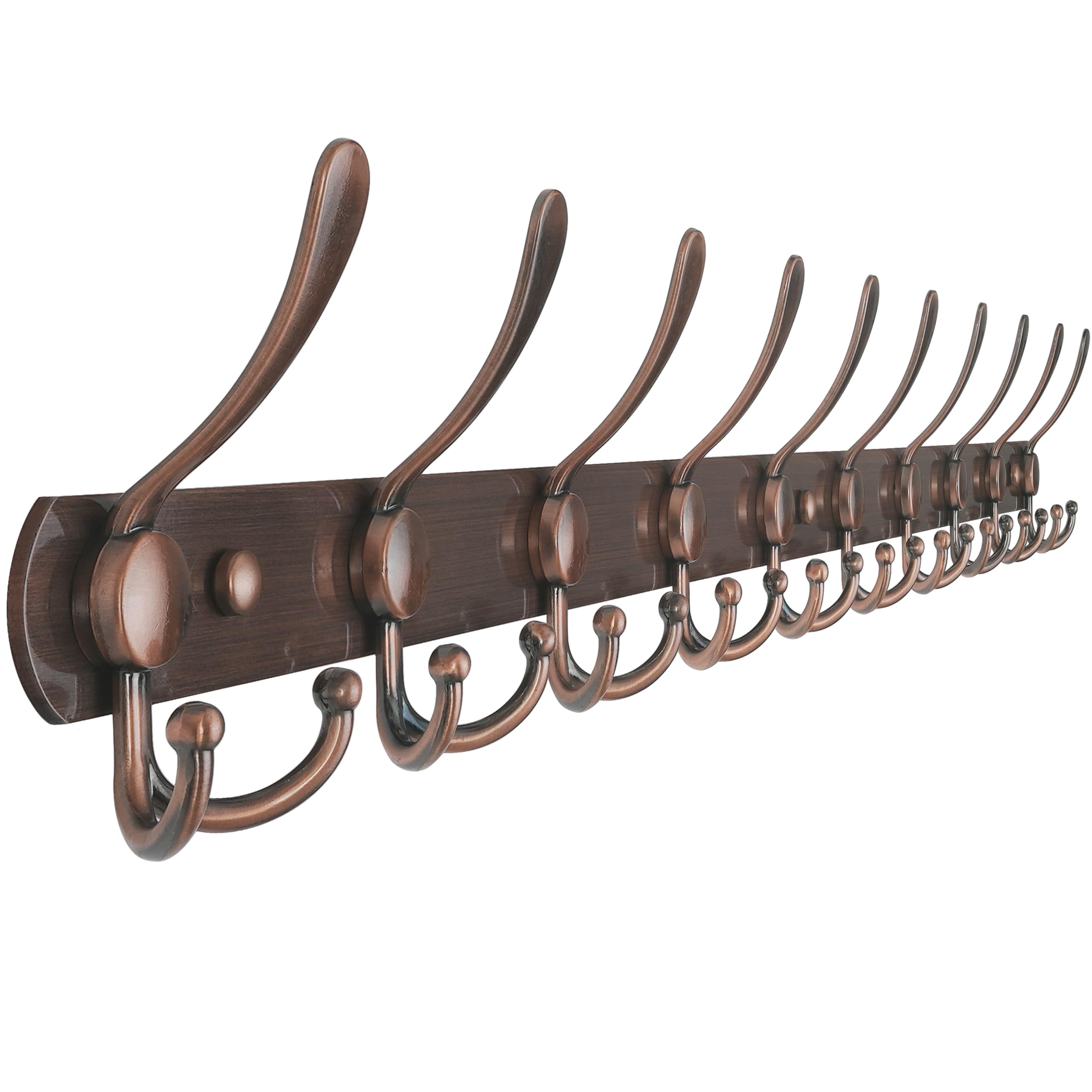 Dseap Wall Mounted Coat Rack - 96cm Long 10 Tri Hooks, Heavy Duty Stainless Steel Metal Coat Hanger Rail Wall Hooks for Coats Hats Clothing Clothes Purse Mudroom Entryway, Antique Copper