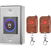 Infrared Door Access Switch Exit Button with 433MHz 2 Remote Controls | Stainless Steel Touchless Exit Button with Box, DC 12V, 2 Color LED Indicator, up to 30 Remotes for Door Access Control