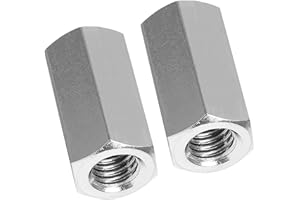 Seimneire 2 Pcs M8 x 1.25 Pitch 25mm Length Hex Coupling Nut, 13mm Width Stainless Steel Nuts Connector Nut, Rod Coupling Nuts Hexagon Nut Threaded Coupling Nut Replacement (Metric)