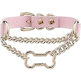 ADEMISHIA Black/Pink Leather Choker Collar For Women, Handmade Gothic Slip Chain Necklace with Bone Clasp