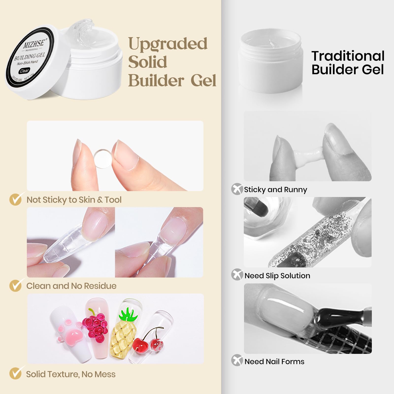 MIZHSE Solid Builder Gel for Nails, Clear Non-Sticky Sculpting Gel, 3D Nail Art Carving Building Modeling Hard Nail Extension Soak Off UV/LED Nail Art Salon Home DIY 15g - Image 7