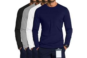 August Alley 4 Pack Men's Long Sleeve Underscrub Shirts Nurse Crewneck Work Tops Stretchy Laying Undershirts Basic Tee