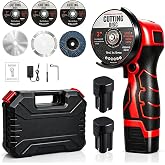 Cordless Angle Grinder Kit, 19500 RPM Mini Electric Angle Grinding Tool with 2 pcs 16.8V 2000mAh Batteries and 6 Cutting Discs, Handheld Power Tool for Metal Wood Tile Cutting