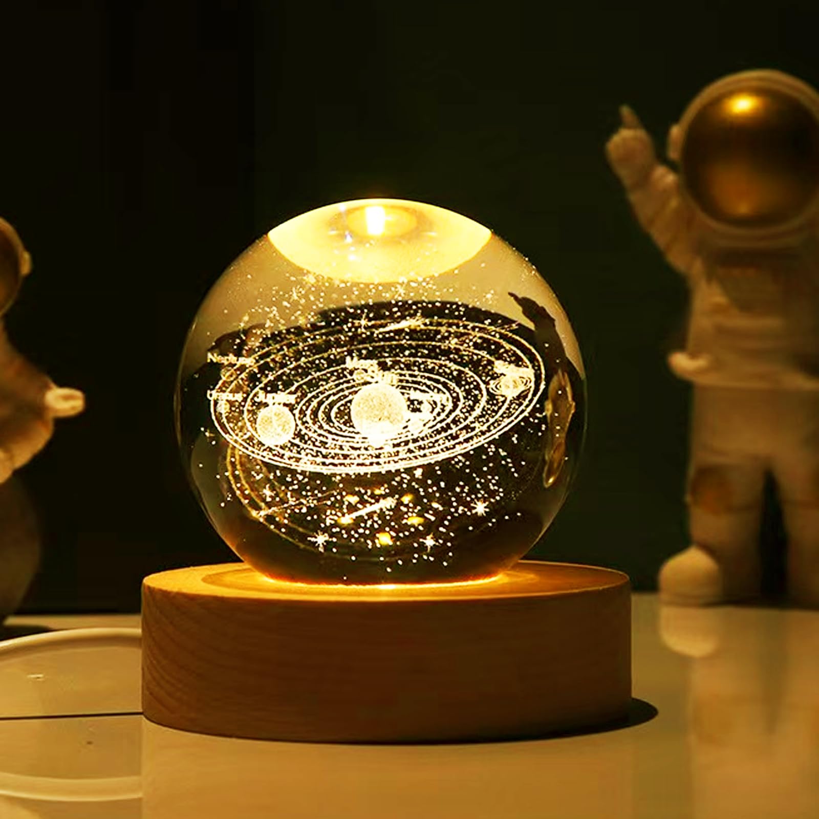 6CM 3D Solar System Crystal Ball-3 Color Dimmable Crystal Ball Night Light with Control LED Base,2.36 inch 3D Engraved Planet Model Nightlight for Home Decor for Kids,Family,Astronomy Enthusiast