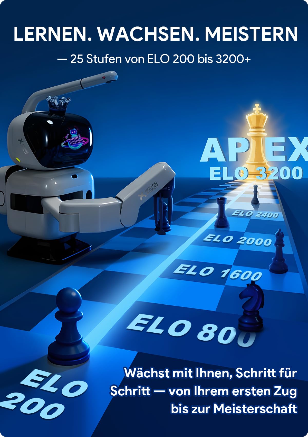 Sense Robot Schachroboter mit KI & Roboterarm – 25 KI-Stufen, 1200+ Übungen, Endspieltrainer, Spielwiederholung, Sprach-Coaching, Lichess-Anbindung, App-Sync, Für alle Spielstärken 3