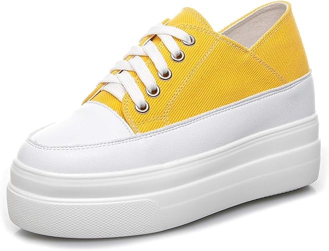 Amazon 厚底 スニーカー レディース 小さいサイズ カジュアルシューズ ローカット レースアップ 軽量 身長効果 黒 ブラック イエロー キャンバスシューズ 歩きやすい 疲れない インヒール おしゃれ 通学 防滑 歩きやすい レースアップ