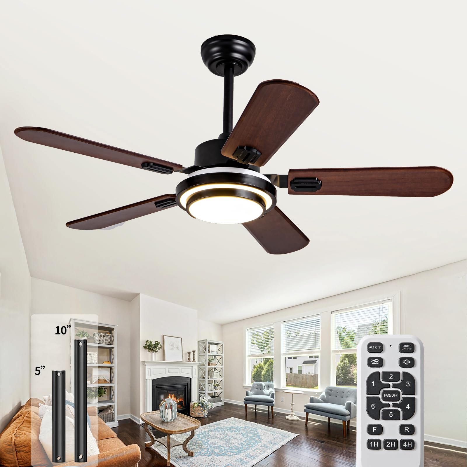 Photo 1 of KATSTLE 42 Inch Wood Ceiling Fans with Lights Remote Control,5 Blades Quiet Reversible Modern Ceiling Fans for Indoor,Outdoor,Bedroom,Living Room,Office,Farmhouse,Patio (Walnut)