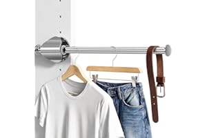 INMAKER Valet Rod for Closet Slide out, Pull out to 9.5" Hanger Rod for ≥12" Deep Closet, Sterling Silver, 1 Pack