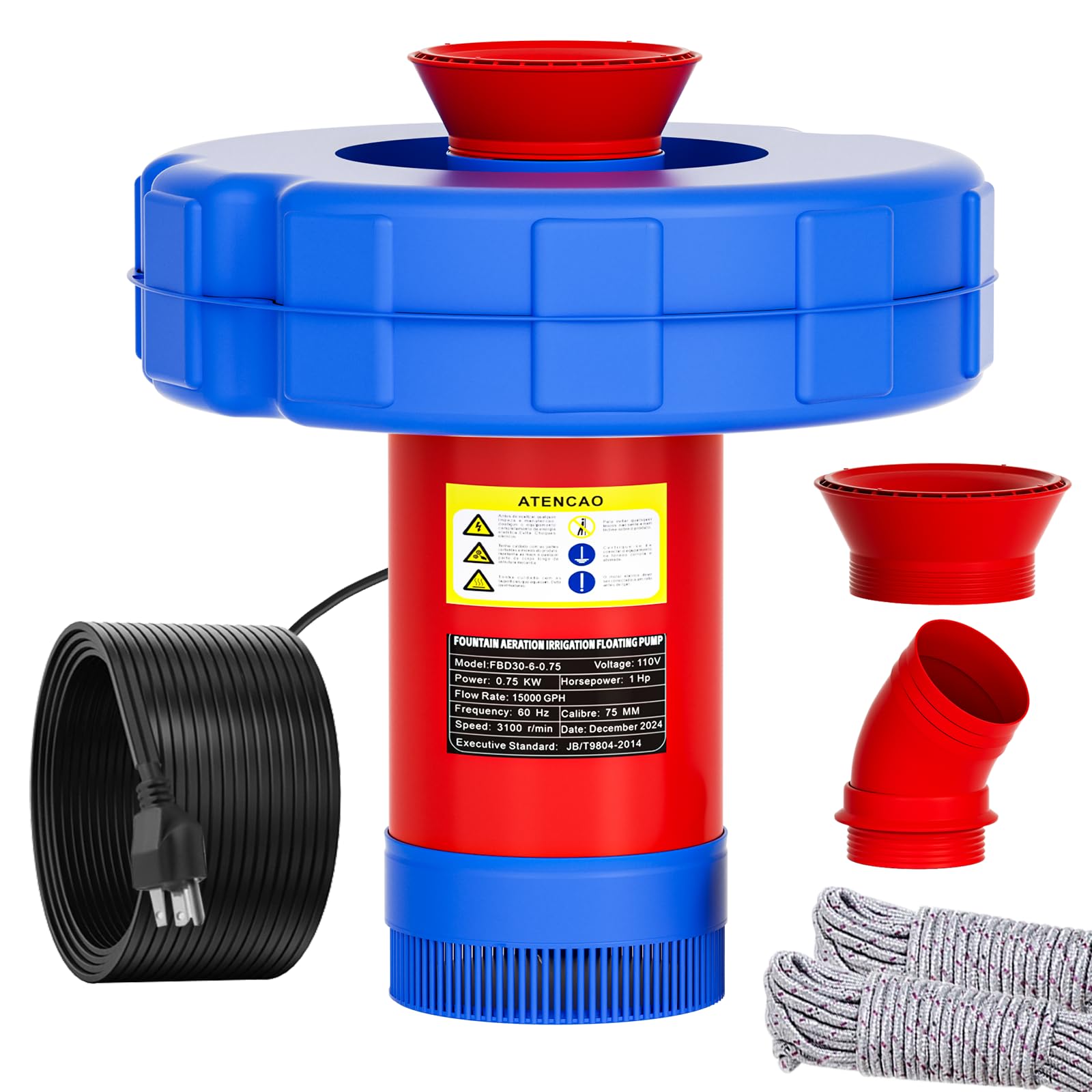 Photo 1 of 15000 GPH Pond Fountain Aerator - Fully Automatic 110V, 750W (1HP) Floating Fountain and Pond Aerator for Large and Small Outdoor Ponds and Lakes - Pond Fountain with 100 Feet Power Cord.