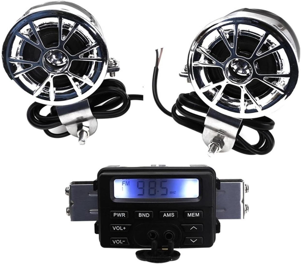 Motorcycle Audio Radio Handlebar Amplifier Stereo Speaker System FM MP3 2 Speakers