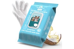 Funfawn Pet Cleaning Glove Wipes for Dogs & Cats - Extra Thick Hypoallergenic Deodorizing Pet Bathing Wipes - Rinse Free Groo