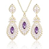 Qinpan Oval Crystal Pendant Necklaces and Earrings Jewelry Sets for Women Glod Plated