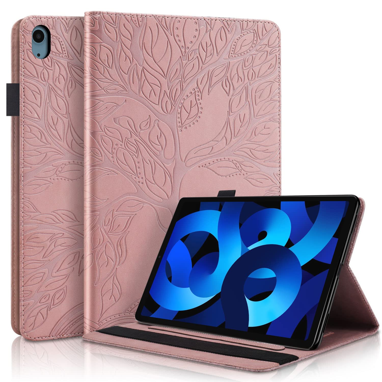 Succtopy Case for iPad Air 5/4 (2022/2020 5th/4th Generation 10.9-Inch)Folio Flip PU Leather Cover with Pen Holder Protective Tablet Case with Stand Function for iPad Air 5/4 Rose Gold
