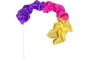 Winged Sirenny 1 Piece 98" Hand Painted Flowy Silk Ribbon Streamer with Rods, Church Liturgical Praise, Worship Adoration Dance Ribbon Banner