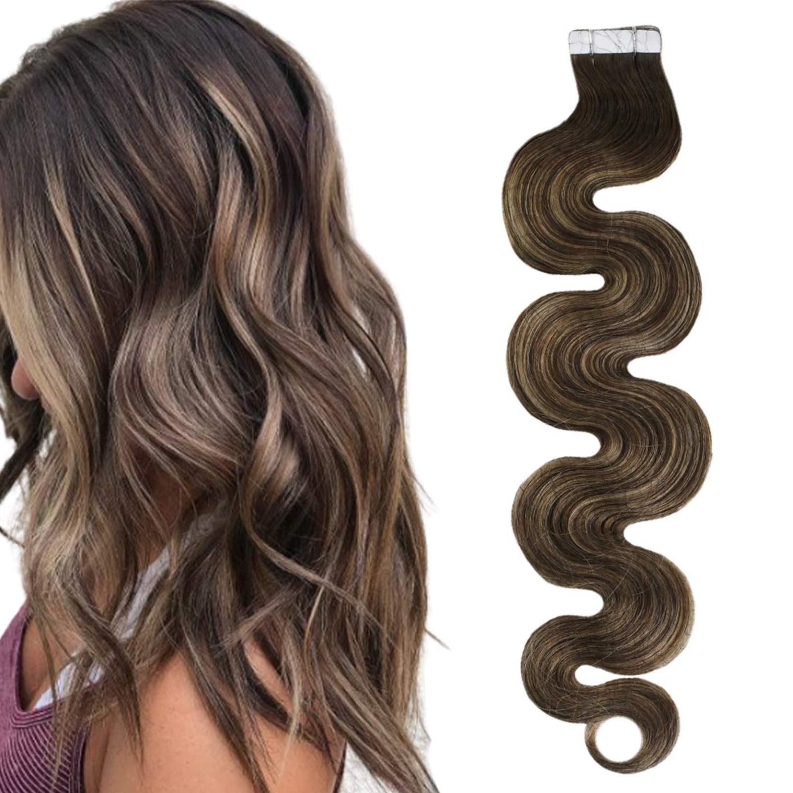 Ugeat Tape in Hair Extensions Real Human Hair 24inch Tape in Skin Weft Hair Extensions 20pcs 50g Bal