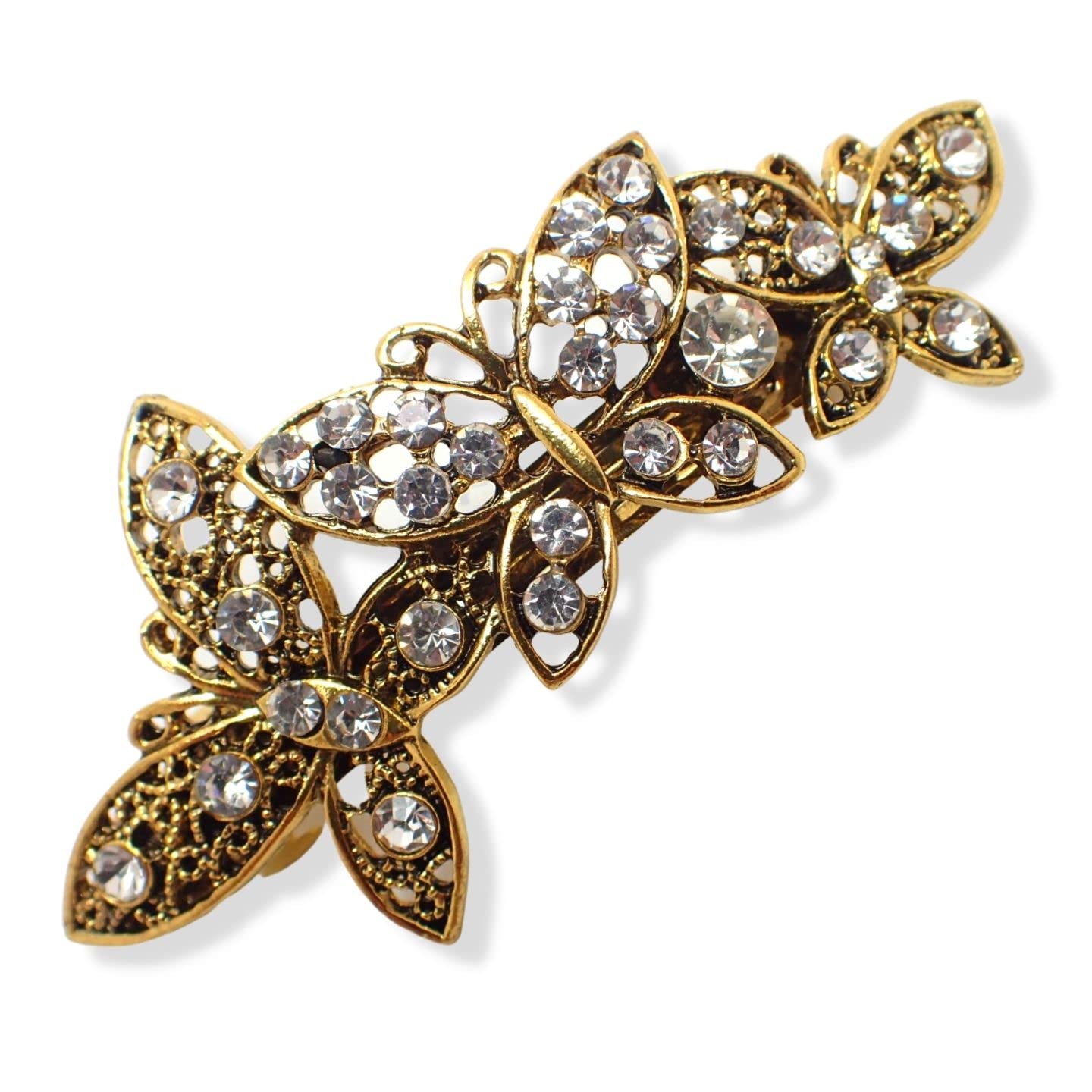 Topkids Accessories Vintage Clip Hair Accessories for Women, Diamante Hair Clips for Women Bridal Hair Accessories Hair Jewellery Hair Clips Women Silver Hair Clips Hair Grips (Crystal Gold Butterfly)