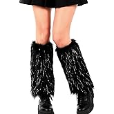 Berlune Glitter Faux Fur Fuzzy Leg Warmers Furry Boot Covers for Women Furry Boot Covers Sparkling for Rave Costumes Party