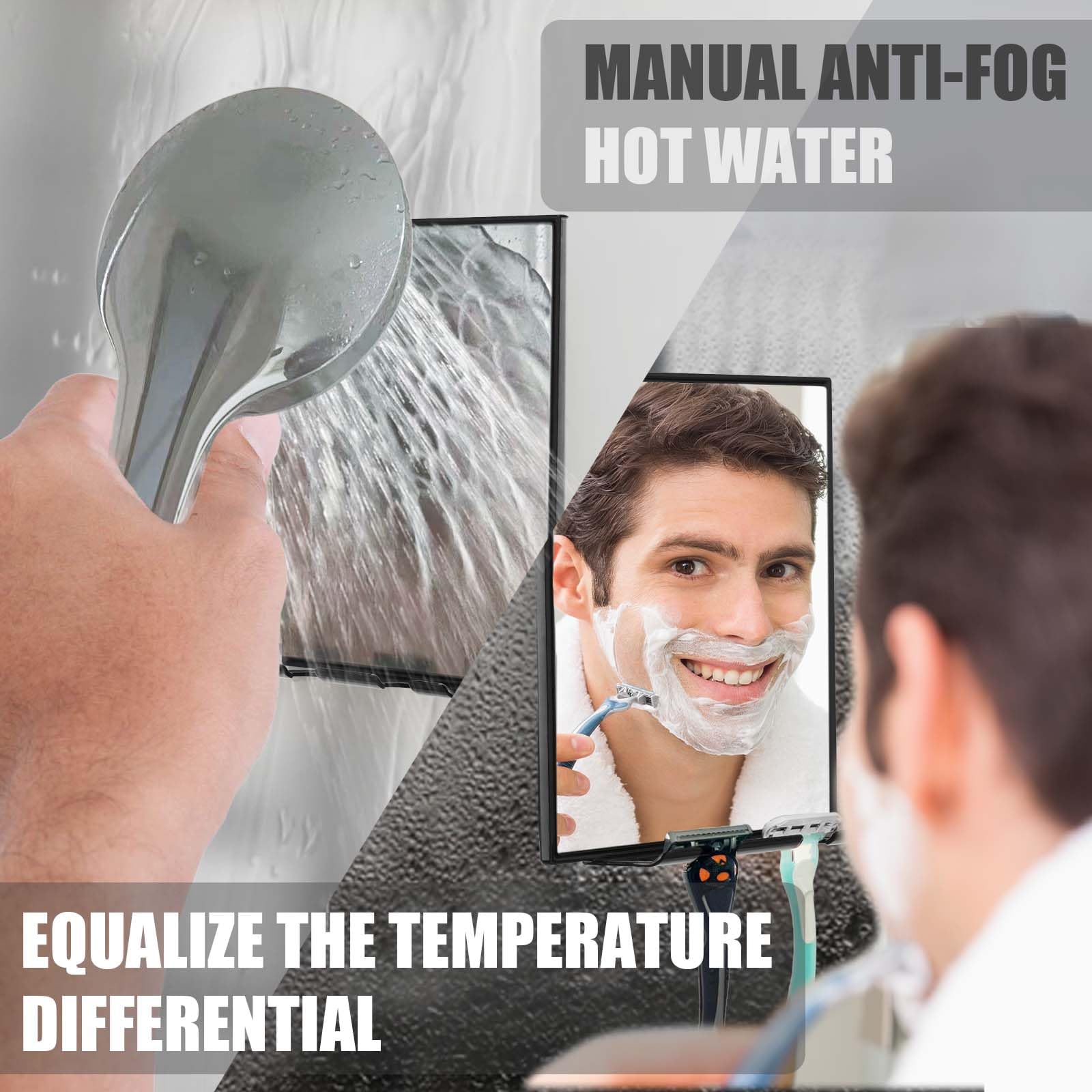 LFOYOU Shower Mirror for Shaving - with Squeegee, Razor Holder & Swivel, 360°Rotation Adjustable Mirror, Accessories, Bathroom Holds Razors