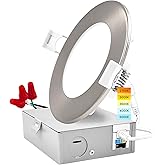 LUXRITE 4 Inch Ultra Thin LED Recessed Light with J-Box, 10W, 5 Color Options 2700K | 3000K | 3500K | 4000K | 5000K, Dimmable Wafer Lights, 750 Lumens, Brushed Nickel, Energy Star, IC Rated