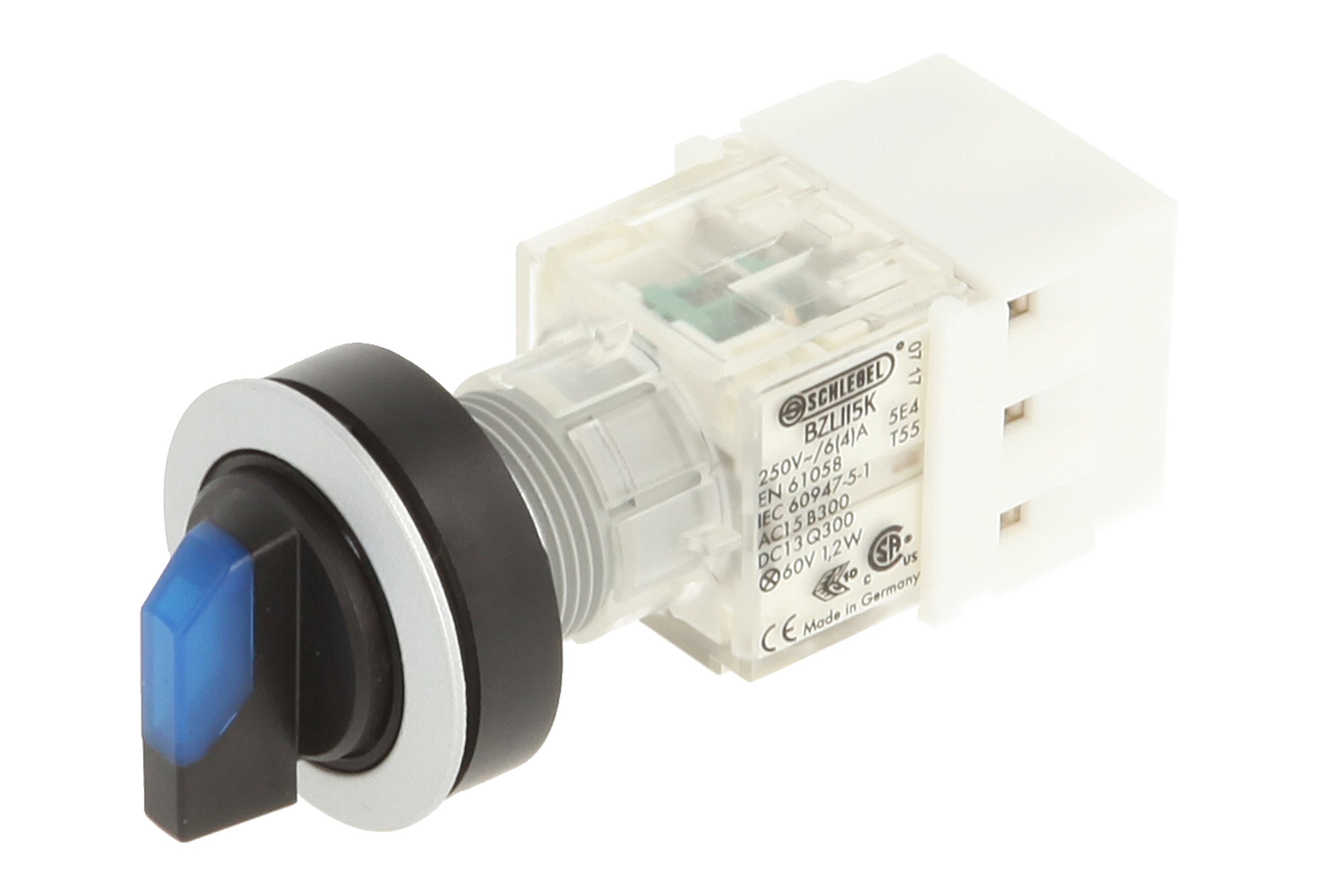 Club 23.001.164 Light Switch, Latching, 2 Positions Momentary Contact Sensor LED Lamp Holder t5,5 K 2 normally open contacts 24 V, SCREW Connector, Blue/Silver (Pack of 2)