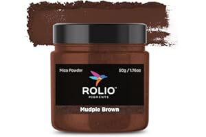 Rolio Premium Mica Powder - Mudpie Brown (50G / 1.76oz) - 1 Jar of Brown Pigment Powder for Epoxy Resin, Dye, Soap Making, Nail Polish, Paint, Candle Making, Bath Bombs, Slime