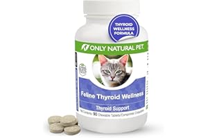 ONLY NATURAL PET Thyroid Support Supplement for Cats - Multivitamin with L-Carnitine & Lemon Balm - Vet Formulated - Helps with Endocrine & Immune Health - Turkey Flavored Chewable - 90 Tablets
