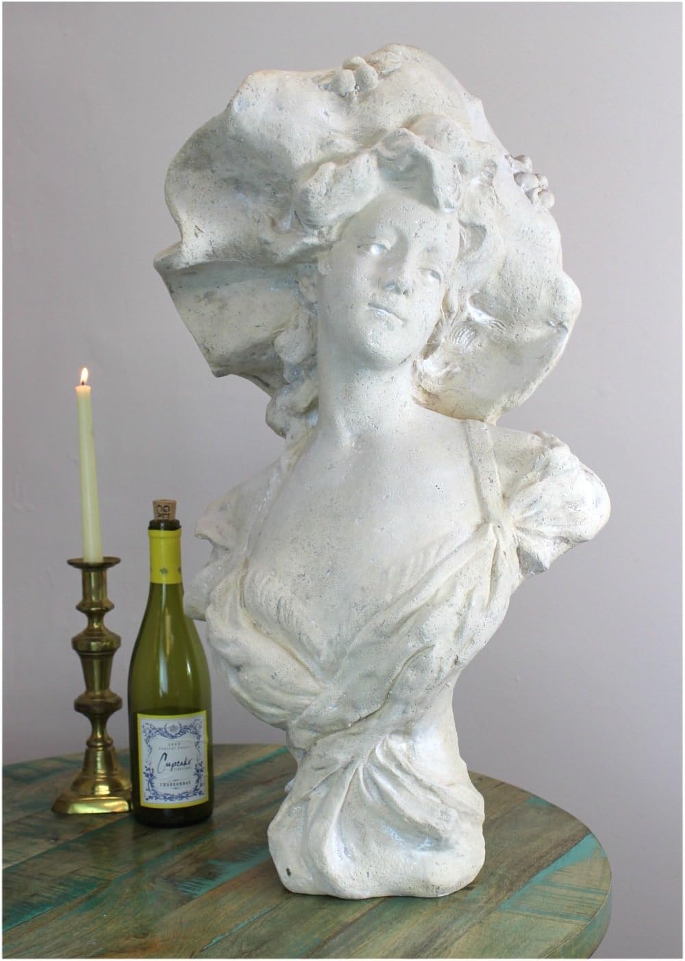 Victorian Turn of The Century Faux Marble Bust Statue of Young Girl in Hat Lovely