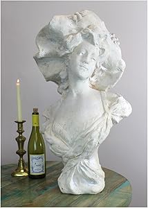 Victorian Turn of The Century Faux Marble Bust Statue of Young Girl in Hat Lovely