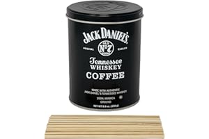LARA'S GOURMET PASSIONS Jack Daniels Coffee (8.8 oz 250g) bundled with complimentary 20-count Bamboo Stirrers - 100 Arabica - Kosher Collectable Tin Can