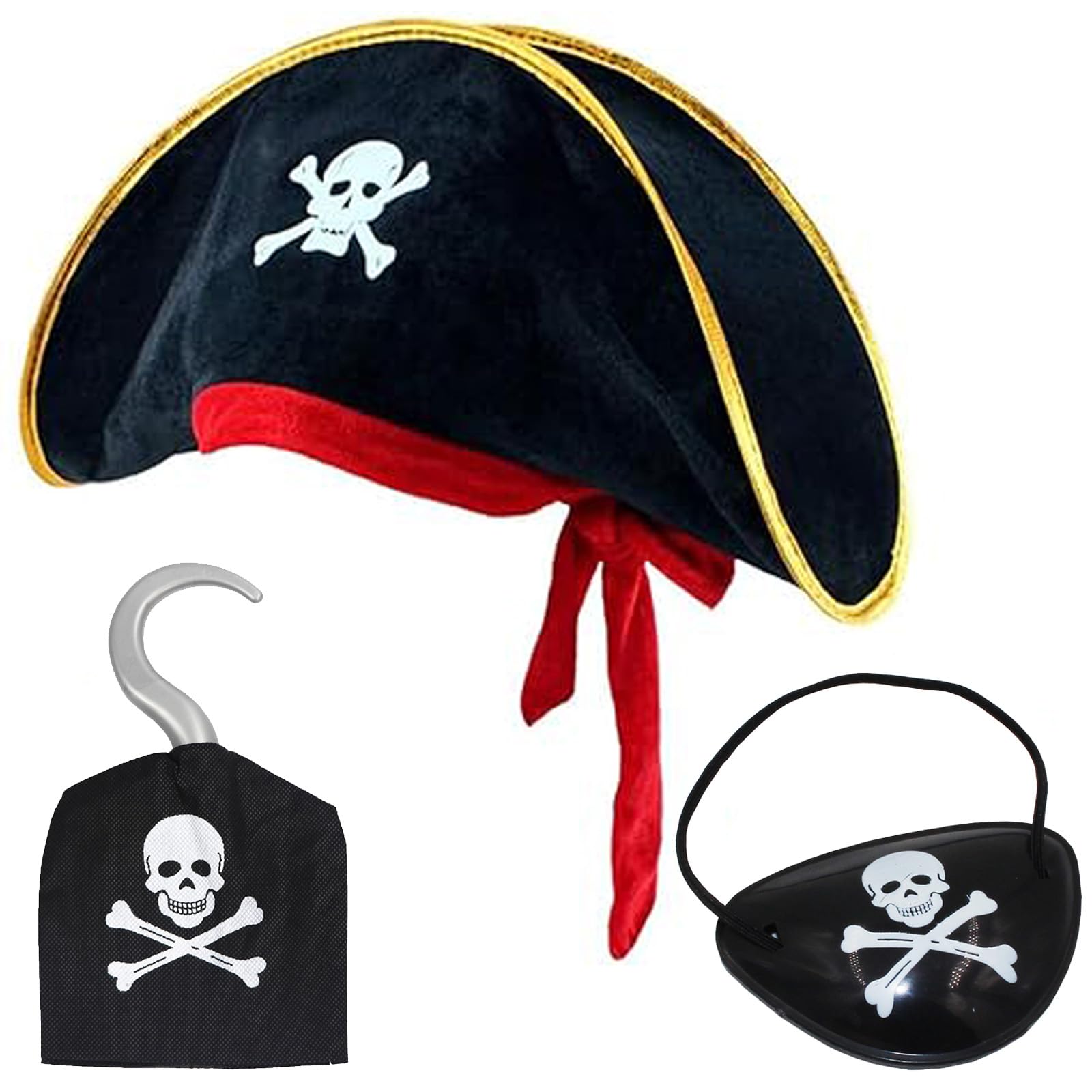 YouthLoxus Pirate Accessories, Pirate Hat Kids Adult, Pirate Costume with Hat, Eye Patch, Hook, Halloween Caribbean Party Captain Dress Up For Kids Cosplay