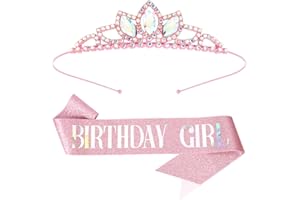 SuPoo Pink Birthday Tiara Crown for Girls - Crystal Rhinestone Princess Headband Accessory Gift