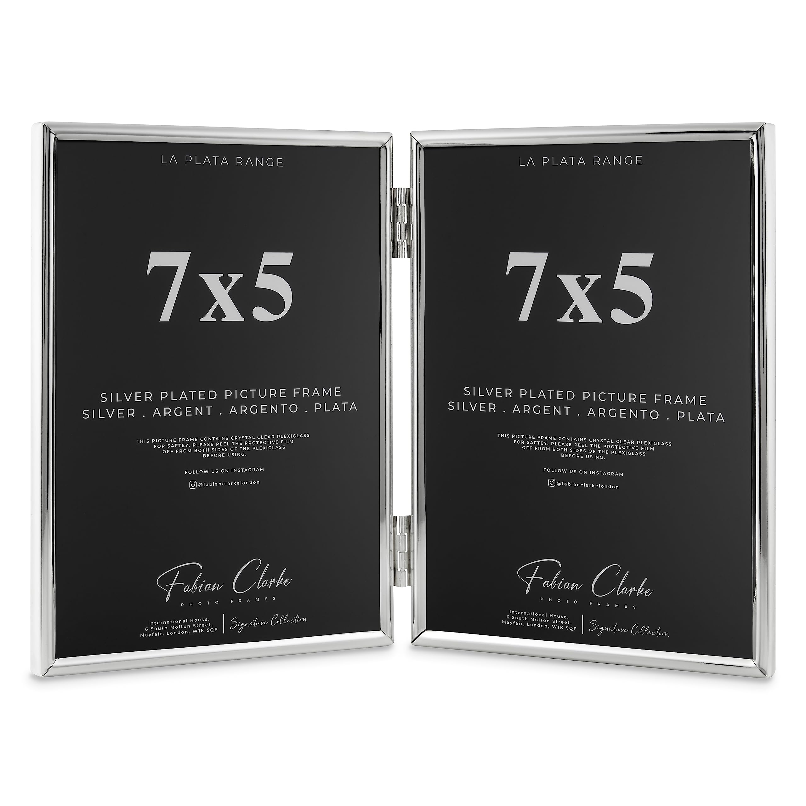 Silver Plated Photo Frame Double Book Style Picture Frame Plain Satin Finish and Tarnish Protected for Wedding Picture or Family Photo (7x5)