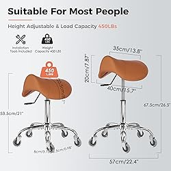 BEWISHOME Rolling Saddle Stool,Height Adjustable