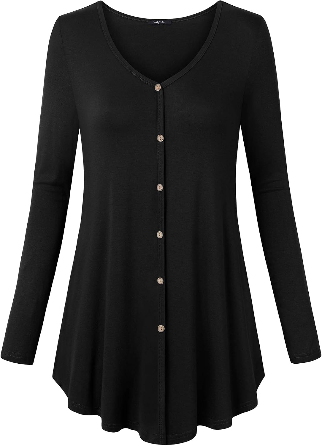 VALOLIA Women's Cowl Neck Long Sleeve Tunic Top - Loose Fit, Button Detail, Knit Fabric - View #6