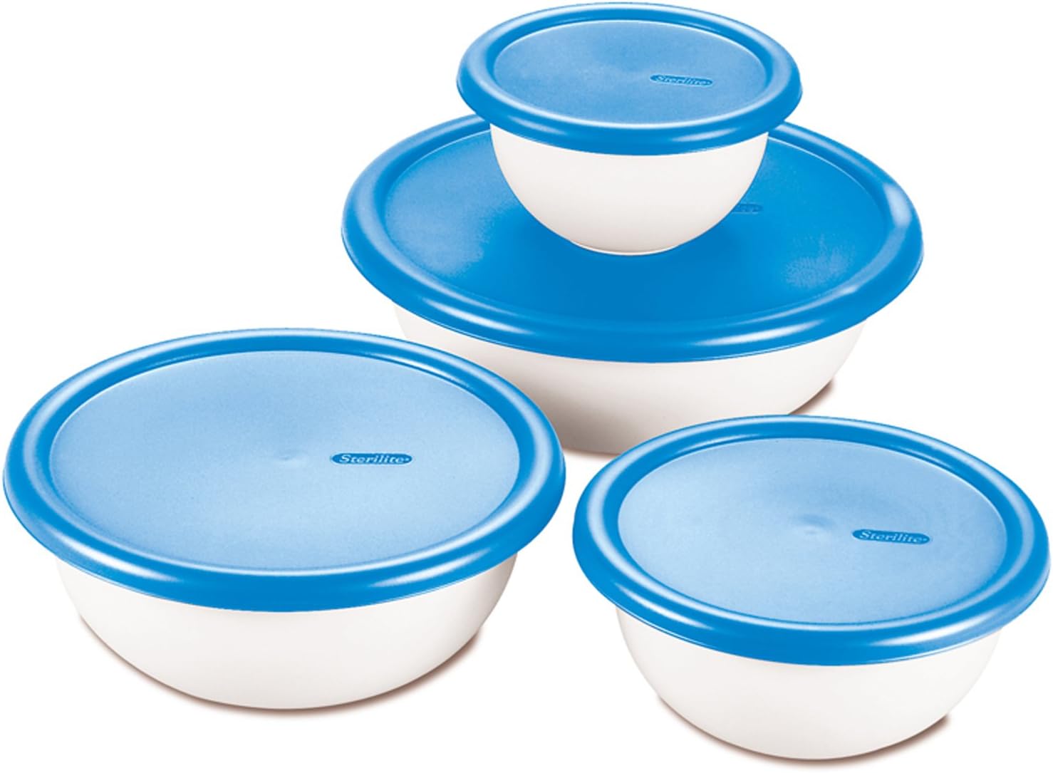 Sterilite 8 Piece Covered Set Bowl, Multisize, White & Blue: Kitchen & Dining