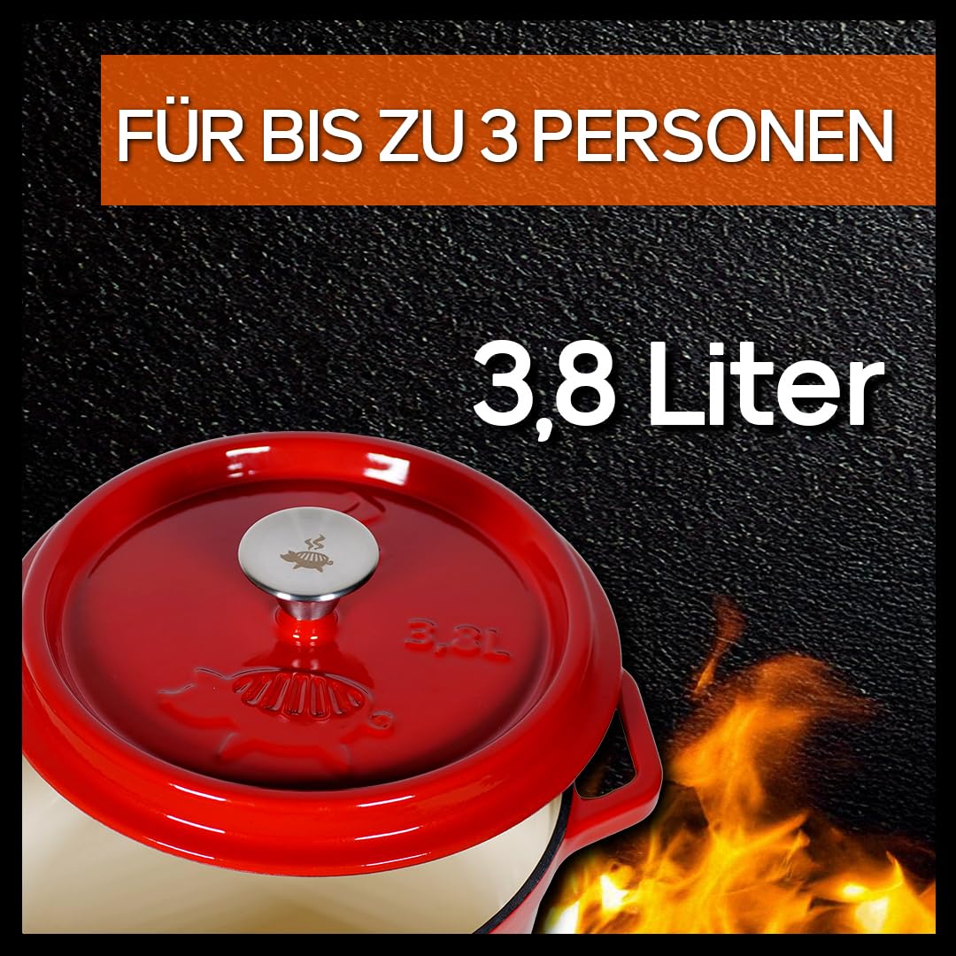 Grillschweine Dutch Oven Emailliert (3,8L) | Feuertopf rot | BBQ 3
