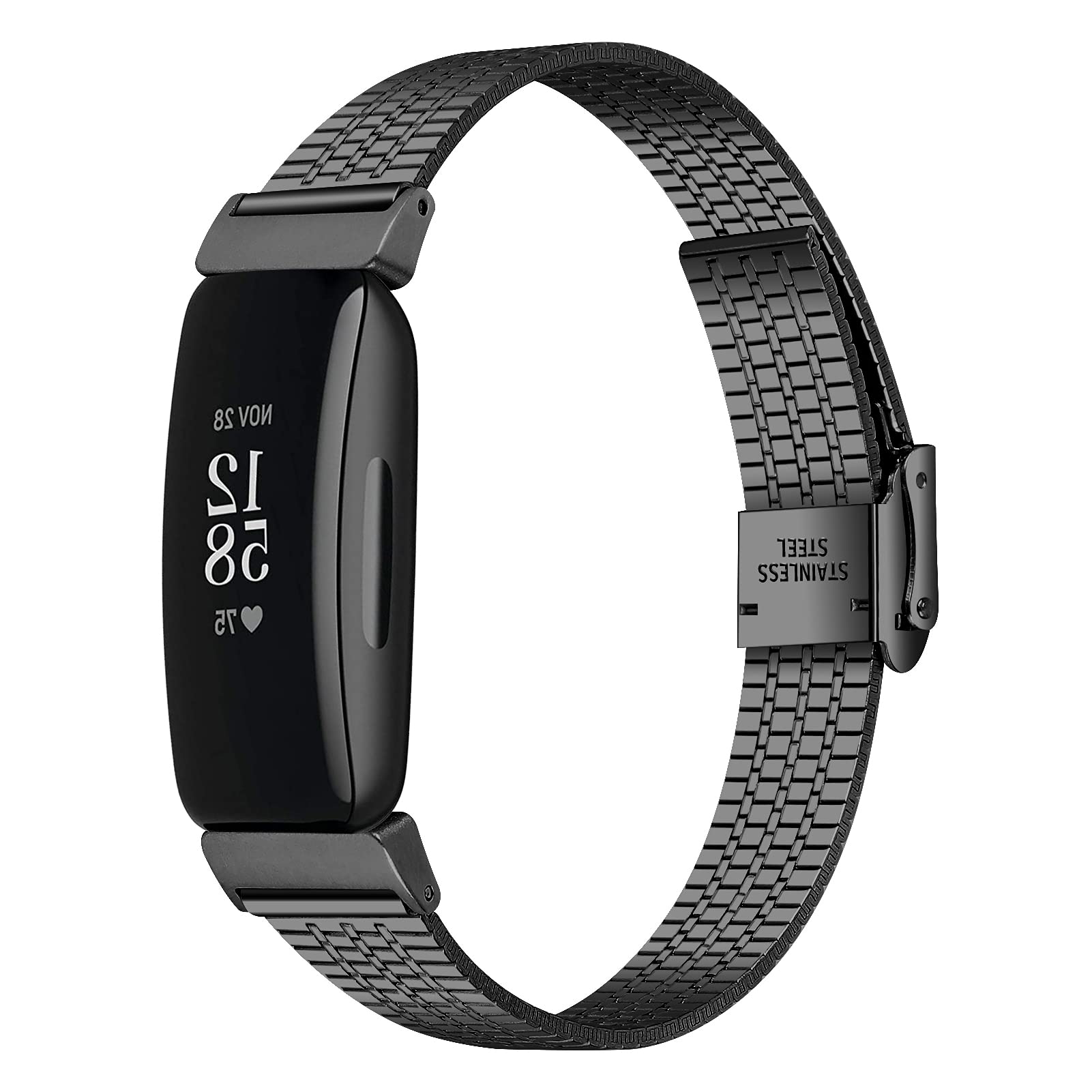 Ginamart Metal Strap Compatible with Fitbit Inspire 2/Ace 3, Women Men Stainless Steel Adjustable Replacement Strap Wristband for Inspire 2 (Black)