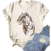 Tiger Shirt for Women Vintage Animal Graphic Tees Casual Short Sleeve Crewneck T-Shirt Summer Loose Fit Tops