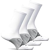 Feetures Elite Light Cushion Mini Crew Sock - Sport Sock with Targeted Compression - Medium, White (3 Pair)