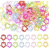 SOFPLATE 100Pcs Transparent Star Charms Acrylic Hollow Charms Colorful Assorted Small Hanging Dangle Flower Pendants Findings Accessories for Jewelry Making Bracelets Necklaces Earring DIY Craft Decor