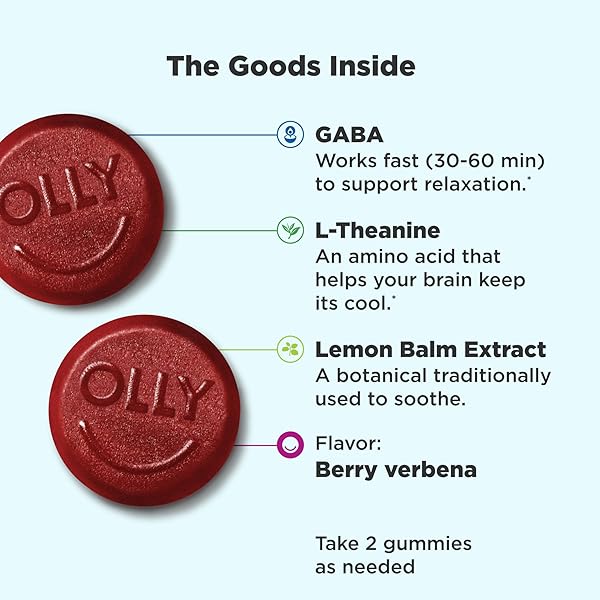 OLLY GOODBYE STRESS GUMMY, GABA, L-THEANINE, LEMON BALM, STRESS RELIEF SUPPLEMENT, BERRY – 42 COUNT