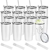 YOUKE OLA 16 Pack Stainless Steel Tumbler Bulk Insulated Vacuum Travel Mug Powder Coated Coffee Mug Gift for Laser Engrave, 20oz White