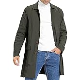 Mens Trench Coat Slim Fit Single Breasted Casual Long Jacket Lightweight Lapel Fall Windbreaker Overcoat
