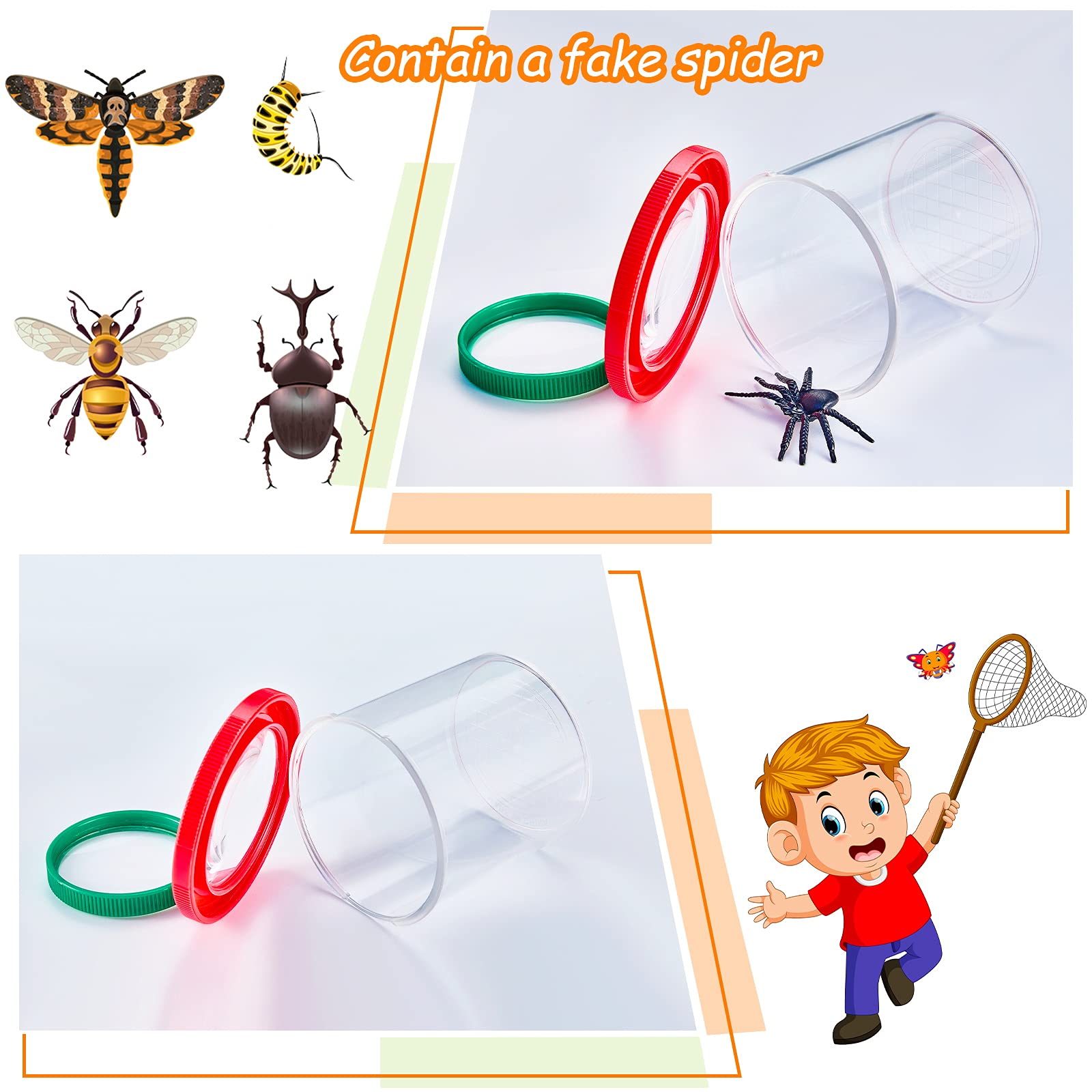 Skylety 2 Pieces Bug Jars Insect Viewer Catcher Bug Magnifying Insect Cage Container for Kids Children Science Nature Exploration Tool(Red,Yellow)