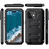 Marrkey Waterproof Case for iPhone 16 Pro Max, Heavy Duty Durable Metal Full Body Built-in Screen Protection Case Shockproof Dustproof Rugged Military Grade Defender for iPhone 16 Pro Max - Black