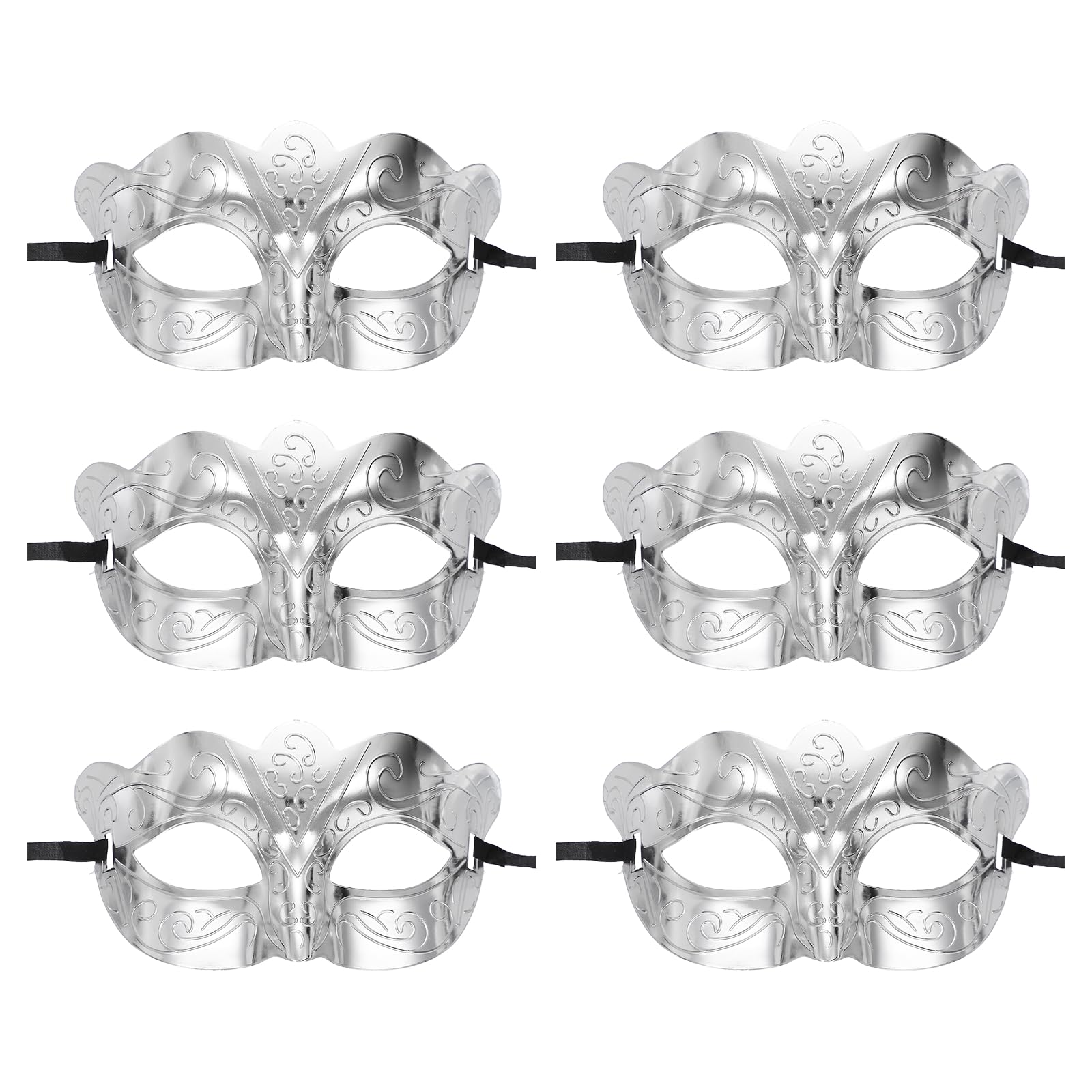 sourcing map 6 Pcs Masquerade Mask, Mardi Gras Mask for Men Half Face Halloween Costume for Masquerade Party Prom Ball Birthday Gras, Silver Male Jazz Style