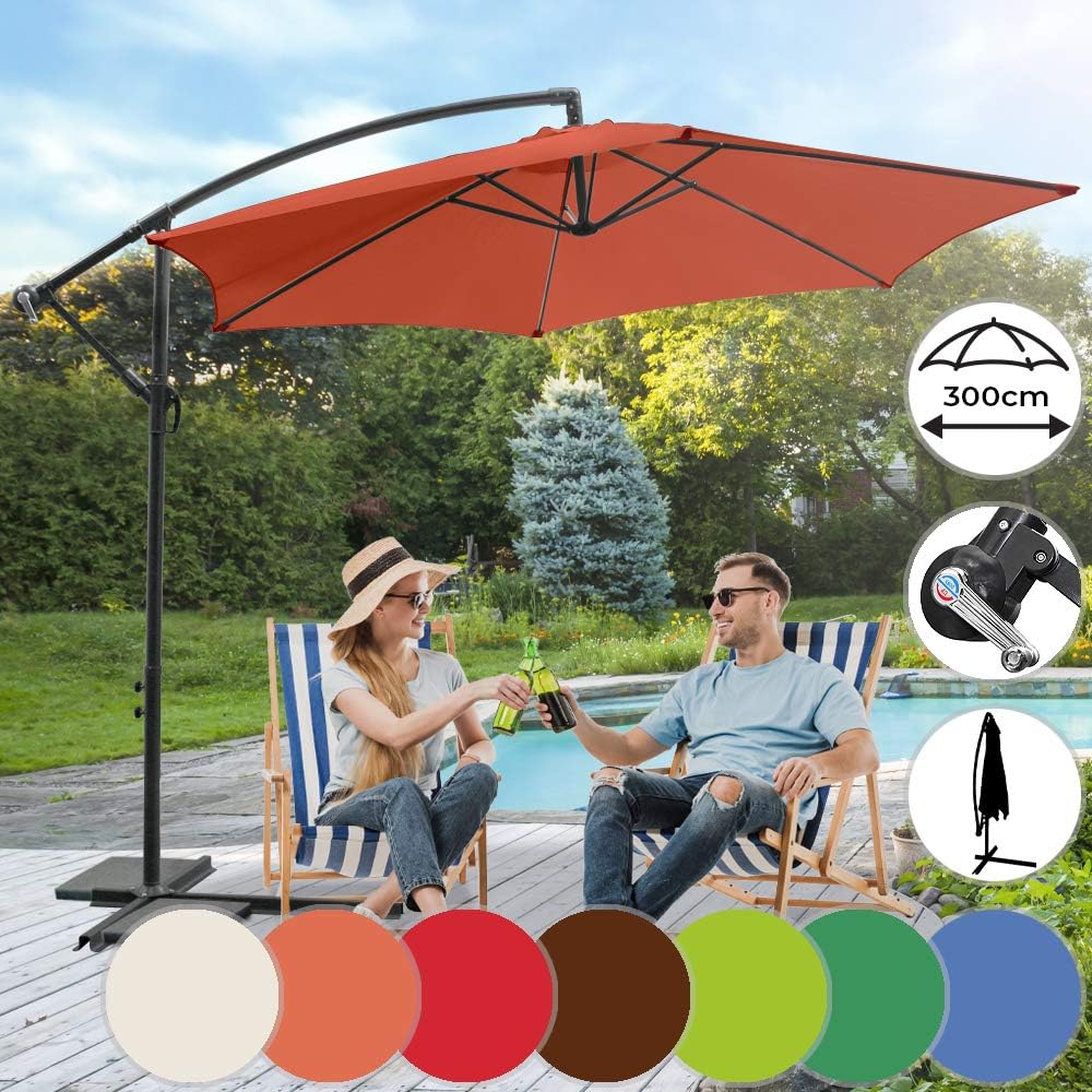 MIADOMODO Cantilever Garden Umbrella - 3 m Diameter, UV Protection 30+, Water-Repellent Polyester, Choice of Colours - Patio, Outdoor, Freestanding, Overhanging, Offset, Banana Parasol, Sunshade