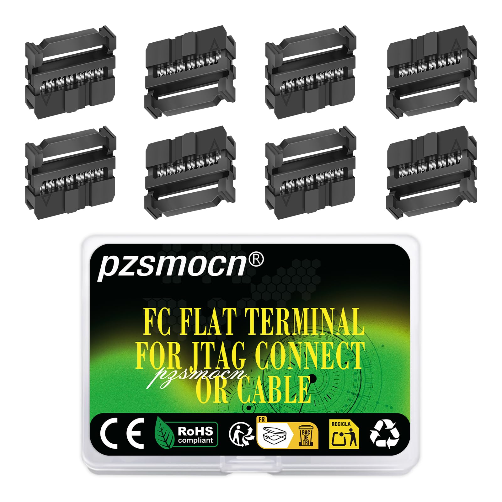 Pzsmocn 20 Sets IDC 2 * 7 Double Row Rectangular Socket Adapter FC Black Crimp Wire Head Three-piece Kit 2.54mm Pitch, 14 Pin FC-Female Terminal Connector, for JTAG Flat Ribbon Cable.