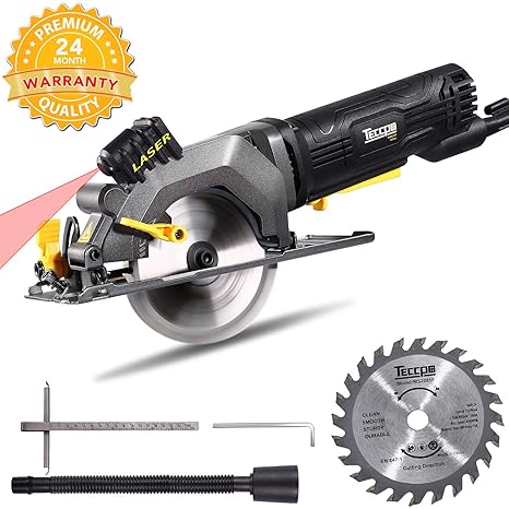 Handkreissäge, Teccpo Kreissäge 480W, reiner Kupfermotor, mit Laserführung, Schnitttiefe 43 mm (90 °), 28 mm (45 °), Sägeblat