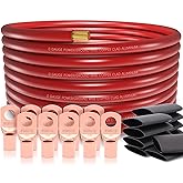 20FT 1/0 Gauge Wire Copper Clad Aluminum CAA,10pcs Lugs Terminal Connectors with 3:1Heat Shrink Tube for Power/Auto,Amplifier